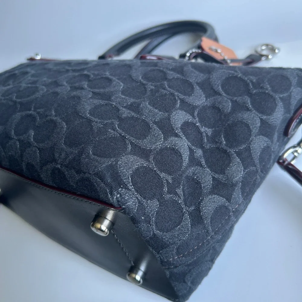 Coach Cara Satchel Black Signature Denim Crossbody Bag CE743